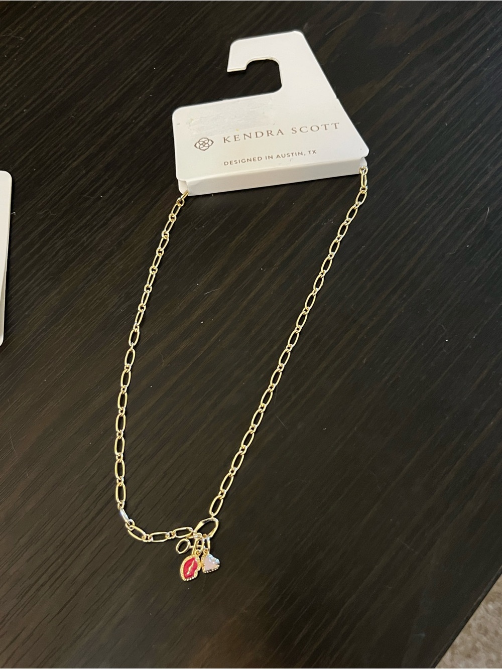 Kendra Scott Gold Link Necklace with Pink and White Charms